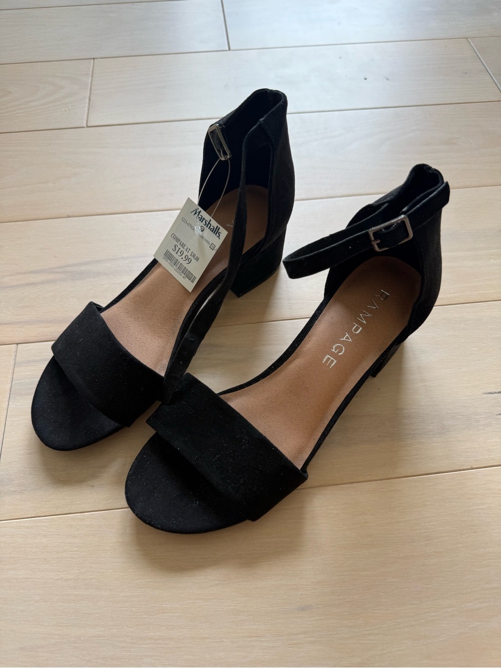 Rampage Black Suede Open-Toe Ankle Strap Block Heels